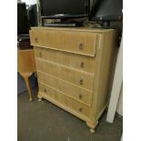 RETRO LIMED OAK EFFECT BEDROOM SUITE COMPRISING A KIDNEY SHAPED DRESSING TABLE AND CHEST OF FIVE