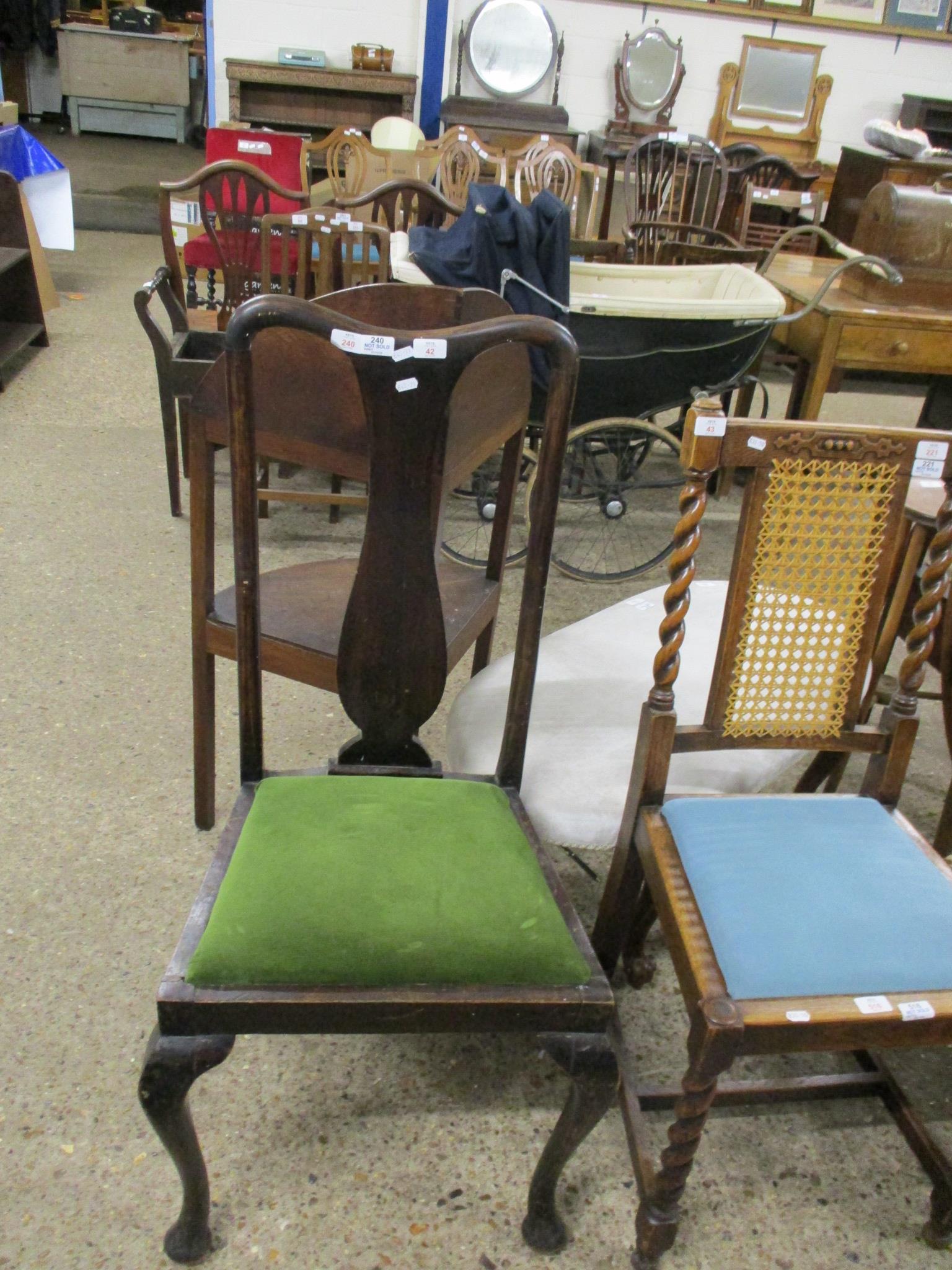 QUEEN ANNE STYLE DARK STAINED GREEN SEATED DINING CHAIR