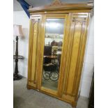 LIGHT OAK AESTHETIC STYLE MIRROR DOOR WARDROBE IN THE MANNER OF EDWARDS & ROBERTS, 148CM WIDE