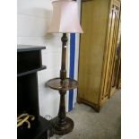 OAK LAMP STANDARD WITH CENTRAL CIRCULAR SHELF, 180CM HIGH