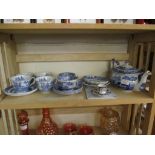 SPODE ITALIAN BLUE AND WHITE TEA POT, TEA CUPS AND A SMALL COLLECTION OF SPODE BLUE ROOM SERIES “