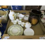 TRAY CONTAINING CERAMIC ITEMS INCLUDING A PART WEDGWOOD COFFEE SET COMPRISING COFFEE POT AND