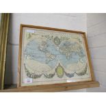 MAP OF THE WORLD IN LIGHT WOODEN FRAME