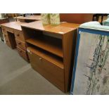 MODERN TEAK SIDE CABINET CONTAINING VARIOUS STATIONERY, 81CM WIDE