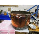 VERY LARGE COPPER POT WITH BRASS HANDLES