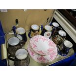 QUANTITY OF YARMOUTH POTTERY MUGS AND PART PINK CHINA PLATES