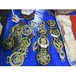 QUANTITY OF HORSE BRASSES ON LEATHER STRAPS
