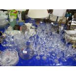QUANTITY OF GLASS WARES, WINE GLASSES, TUMBLERS ETC