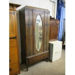 OAK MIRROR DOOR WARDROBE, CIRCA EARLY 20TH CENTURY, 90CM WIDE