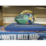 MODEL OF BIG MOUTH BILLY BASS, FISH MOUNTED ON A PLASTIC MOUNT