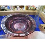 LARGE PURPLE COLOURED GLASS DISH WITH VASE