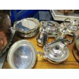 QUANTITY OF SILVER PLATED WARES, FLATWARES AND SERVING DISHES