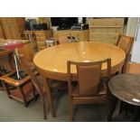 MODERN EXTENDING CIRCULAR DINING TABLE AND FOUR CHAIRS, TABLE 122CM DIAM