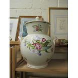 LARGE TWO-HANDLED COVERED FLORAL DECORATED URN, 38CM HIGH