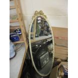 LARGE WHITE AND GILT FRAMED OVAL WALL MIRROR, 128CM HIGH