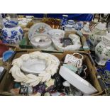 GROUP OF POTTERY ITEMS INCLUDING TWO TOBY JUGS AND SOME SERVING DISHES IN THE EVESHAM PATTERN