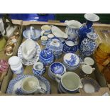 TRAY CONTAINING CERAMIC ITEMS MAINLY BLUE AND WHITE WARES INCLUDING SOME ROYAL DOULTON NORFOLK AND