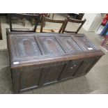 18TH CENTURY OAK COFFER, FOUR PANEL TOP AND FRONT, 133CM WIDE