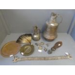 2 Copper North African containers, white metal filigree belt, chatelaine & assorted North African/