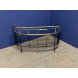 C19th bow front brass rail & wire mesh fire guard 93cm W