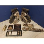 2 Pairs of wooden wall sconces & decorative wooden items & 2 religious icon panels