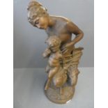 Leopold Bracony 'bronzed' terracotta figure of mother with putti 54h cm