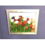 Modern oil,'Flower Garden' signed lower right in modern silver coloured frame 62 x 74 cm