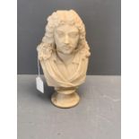 C19th carved alabaster bust of Moliere 26 cm