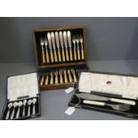 3 Boxed sets of cutlery fish servers, plated cutlery & mother of pearl spoons