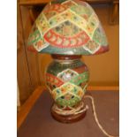 Decorative painted bowl/lampshade & lamp base, dent on lamp as photographed