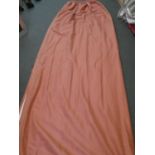 Qty curtains 3 pairs of pale yellow & 2 pairs russet pink curtains, all fully lined with tiebacks,