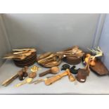 Box of assorted treen including a large amount of kitchenalia