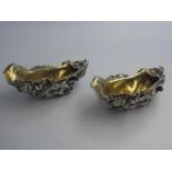 Pair of modern designer cast silver crustacean salts with gilded interiors by Derek A Bowles