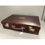 Edwardian maroon leather fitted travelling case, silk lined by Barrett & Son, Old Bond Street (lacks