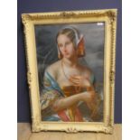 Pierced swept framed oil painting portrait of a woman wearing classical attire clothing 75 x 459 cm