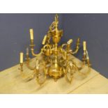 Large gilt metal 8 branch chandelier 75h x 80d cm