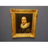 C17th School oil on wood panel 'King Charles I as Prince of Wales' old label of provenence verso