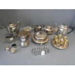 Qty of silver plate together with 2 silver salts & mustard pot