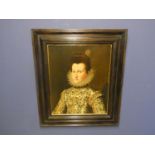 C17th School oil on wood panel possibly 'Queen Elizabeth I' (heavily restored) 62 x 51 cm framed