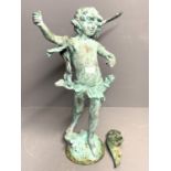 Classical verdigris bronze figure of a winged archer (bow absent)