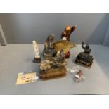 Collection of Japanese carvings to include seated warrior, mandala standing monk, ivory carved