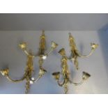 Set of 4 twin branched gilt metal wall lights 37h x 33w cm