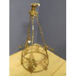 Skirt frame gilt metal ceiling light of 3 pairs of light branches & a central light 90 cm