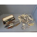 Box of assorted cutlery to include knives, steel, fish knife set