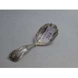 Regency silver caddy spoon, with a leaf fluted bowl, Kings hour glass patterned handle, maker FH