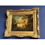 Follower of George Morland oil on canvas 'Pigs in wooded landscape' signed indistinctly lower right,