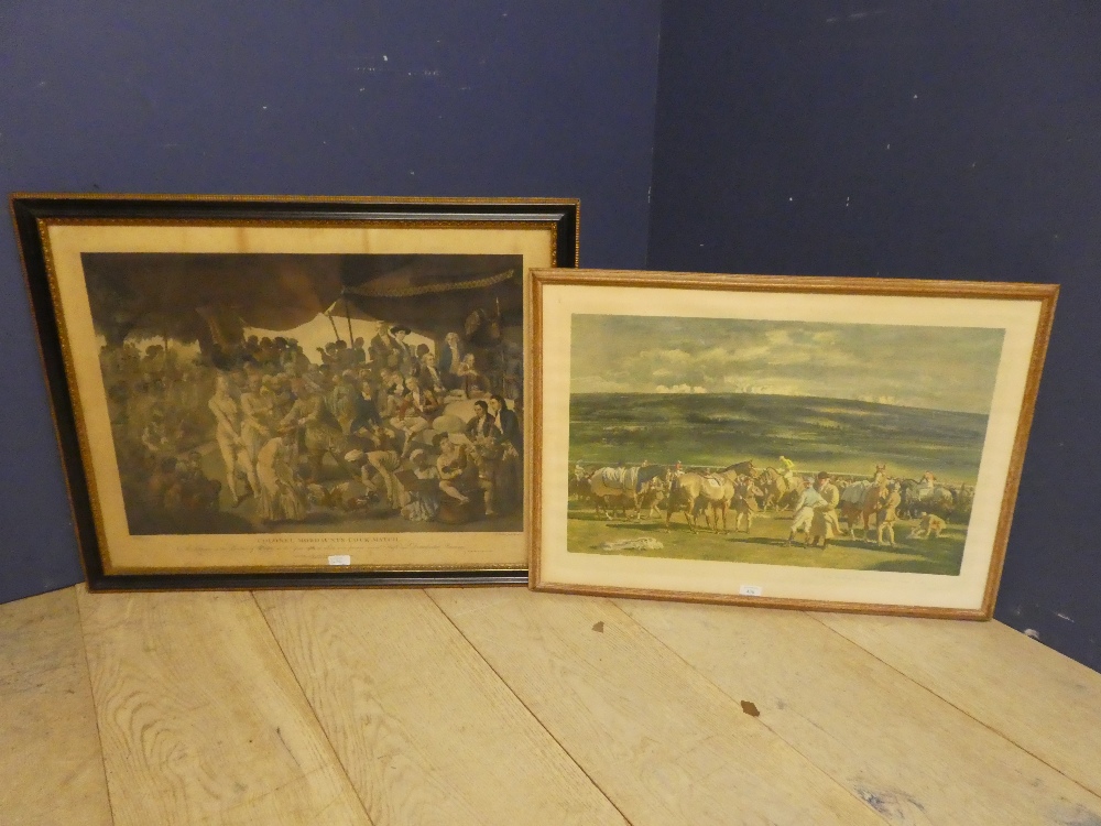 Framed and glazed print of Munnings Cheltenham meet and a picture of "Colonel Mordaunts Cock Match"