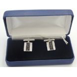 Pair of silver & cubic zirconia cufflinks cased