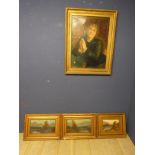 Large oil on canvas of a praying Victorian girl and three oil on canvasses signed W Cobbins, all