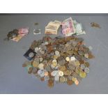 Box of coins & notes from various countries to include Tanzania & India